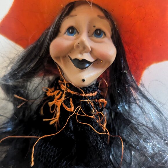 NWT Crone Witch Orange Sequin Hat Halloween Floral Pick Doll Ashland Decoration - Picture 3 of 14
